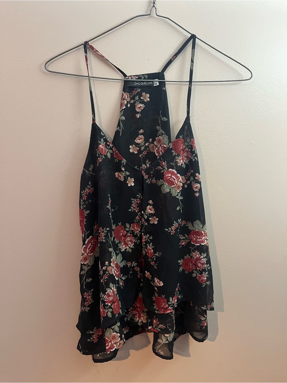 Floral Black & Red Spaghetti Strap Tank